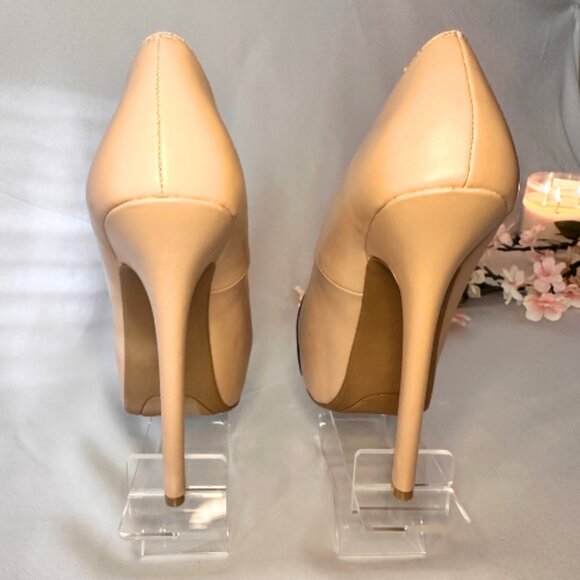 Chic Beige & Black Platform Heels - Picture 7 of 8